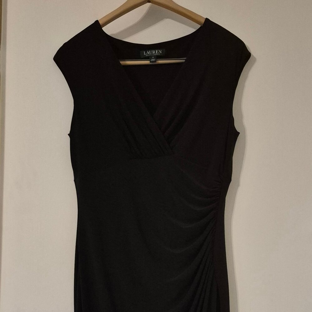 Ralph Lauren Women 10 Black Ruched Sheath Dress Quiet Luxury Old Money Capsule